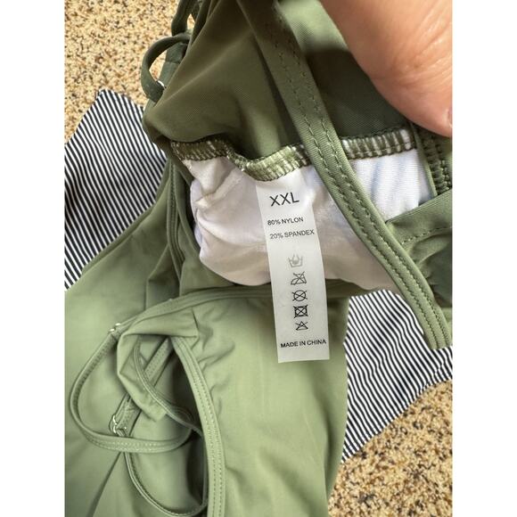 OMKAGI Womens Ruffle Tankini Swimsuit High Waist Striped Bottoms‎ Swimwear XXL - Picture 7 of 11